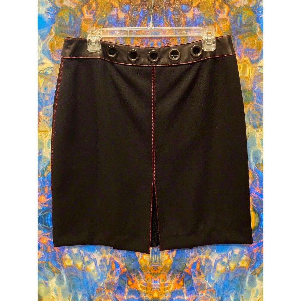 Sexy Slitted Lace & Leather Alberto Malaki Black Skirt w/Red Accent Stitching 12